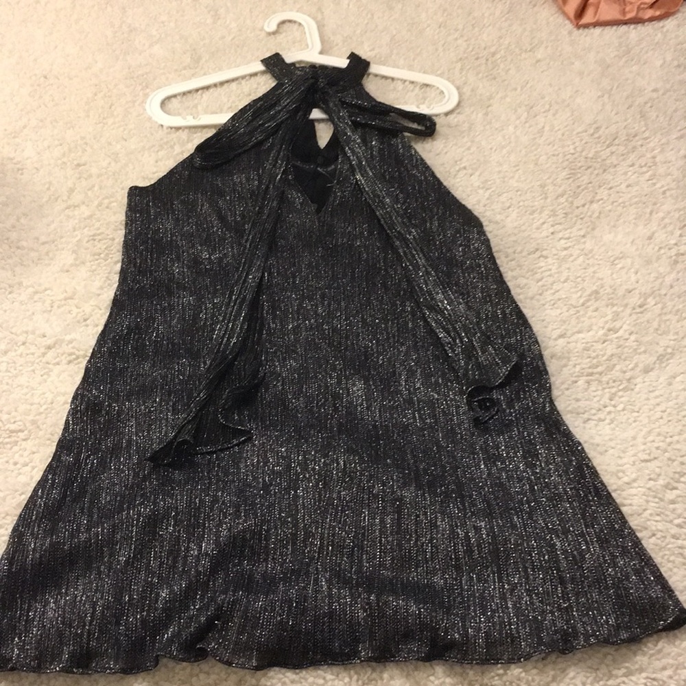 Zara NWT Black Silver Metallic Bow A-line Dress XS